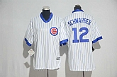 Women Chicago Cubs #12 Kyle Schwarber White Pinstripe Cooperstown New Cool Base Stitched Jersey,baseball caps,new era cap wholesale,wholesale hats